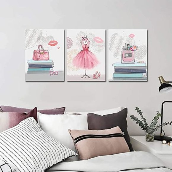 Art Canvas Wall Art For Girls Bedroom Pink Fashion Wall Decoration 3